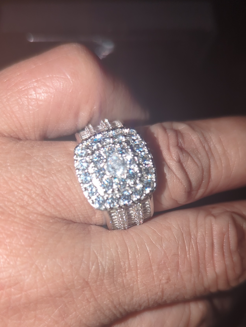 Silver-Tone White CZ Halo Cluster Ring - Women's Jewelry